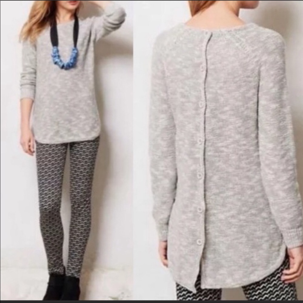 ANTHRO Sparrow Slub Back Button Gray Sweater - Picture 1 of 8